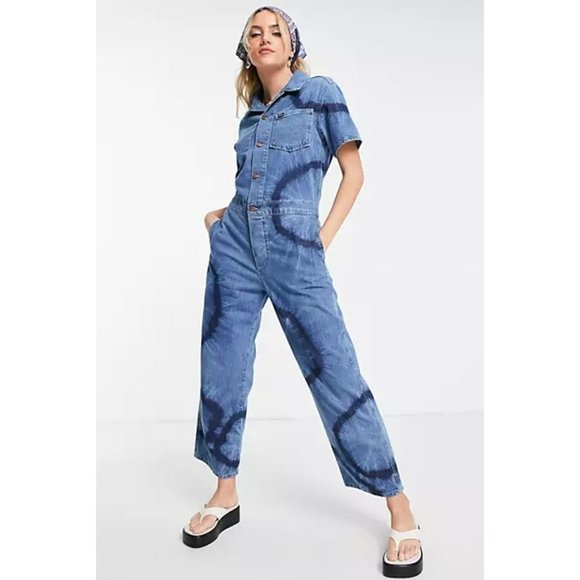 Free People Pants - Free People Wrangler Boilersuit Denim Tie Dye Jumpsuit Size XS